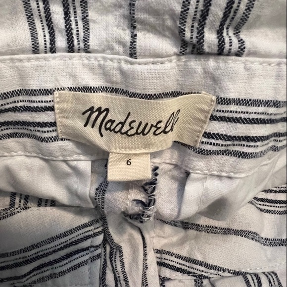 Madewell Size 6 Boho Beach Linen Cotton Dark Baltic Stripe Paperbag Pants - Picture 8 of 8